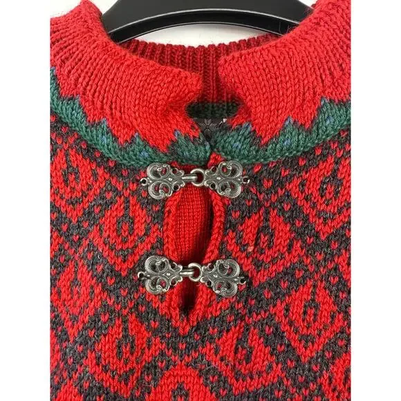Dale Of Norway Pure Wool Lined Heavyweight Sweater Red Nordic Print Clasp Large - Picture 5 of 16